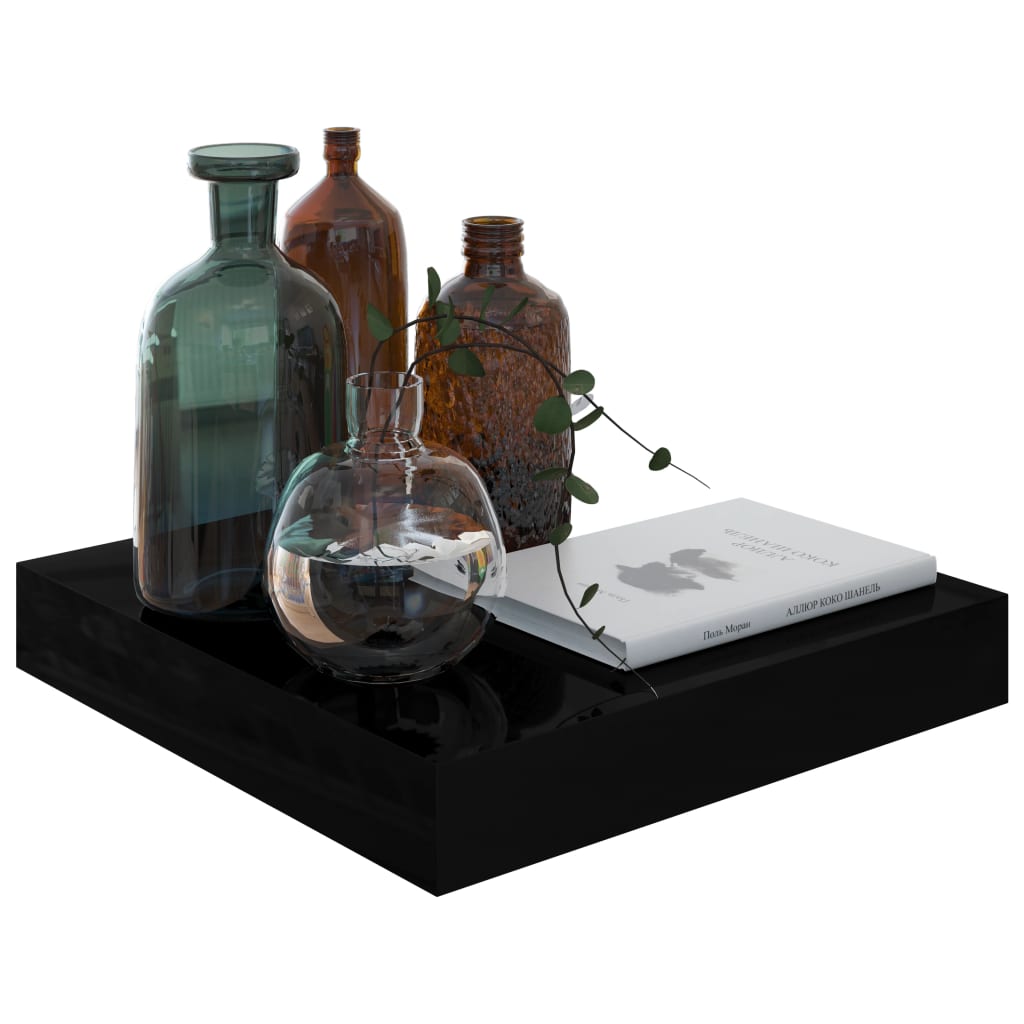Étagère flottante noire brillante 23x23,5x3,8 cm MDF