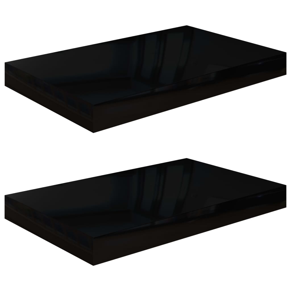 Étagères flottantes, lot de 2, noir brillant, 40 x 23 x 3,8 cm, MDF