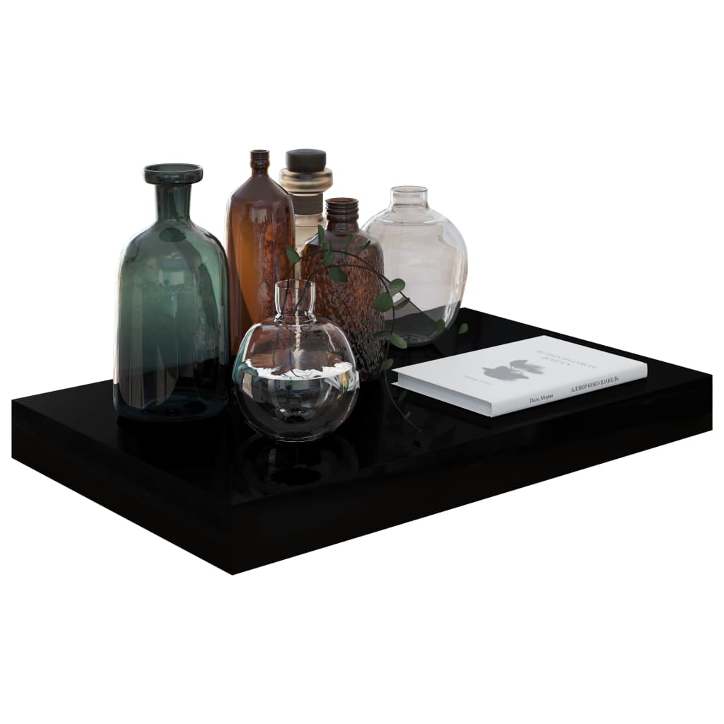 Étagères flottantes, lot de 2, noir brillant, 40 x 23 x 3,8 cm, MDF