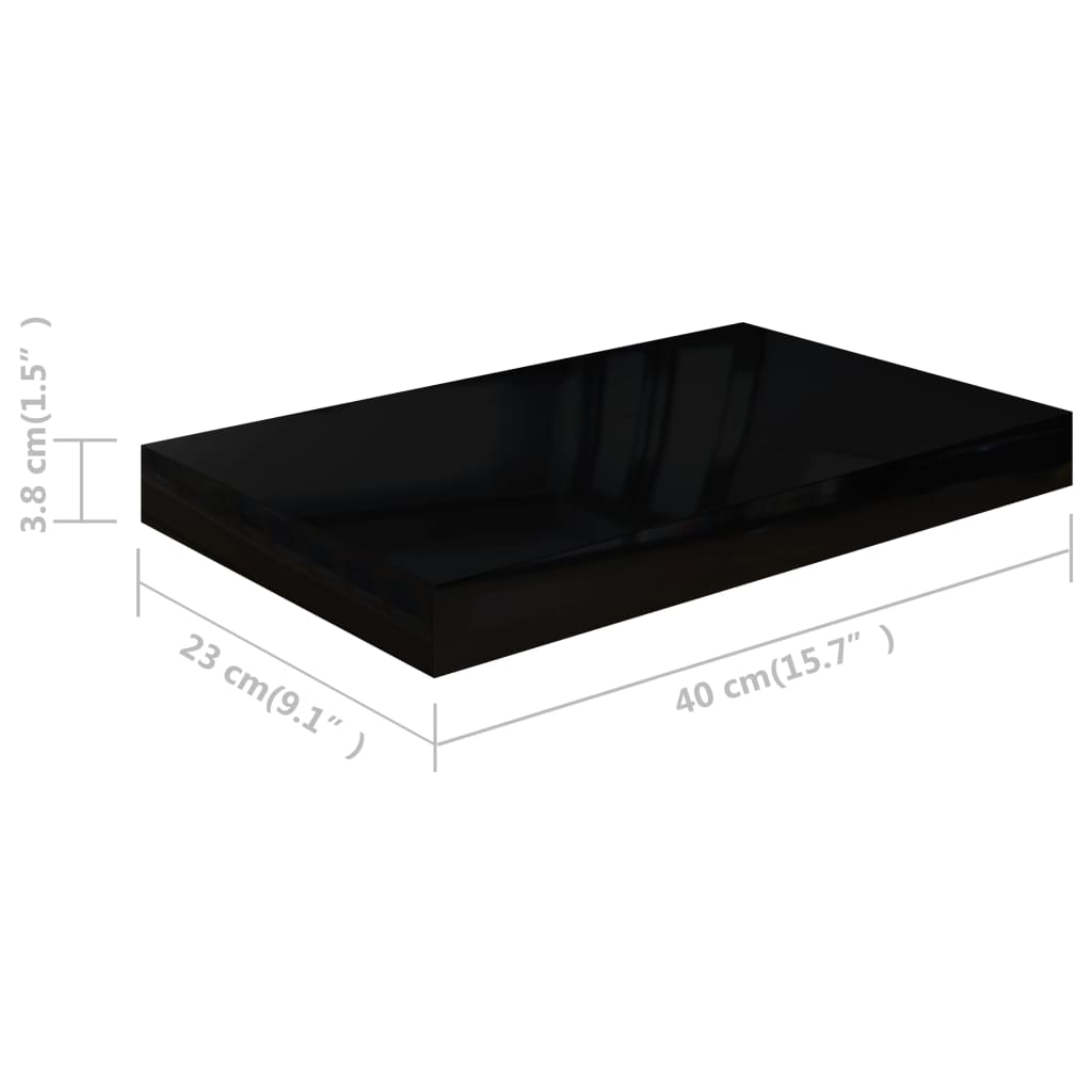 Floating shelves 4 pcs. High-gloss black 40x23x3.8 cm MDF