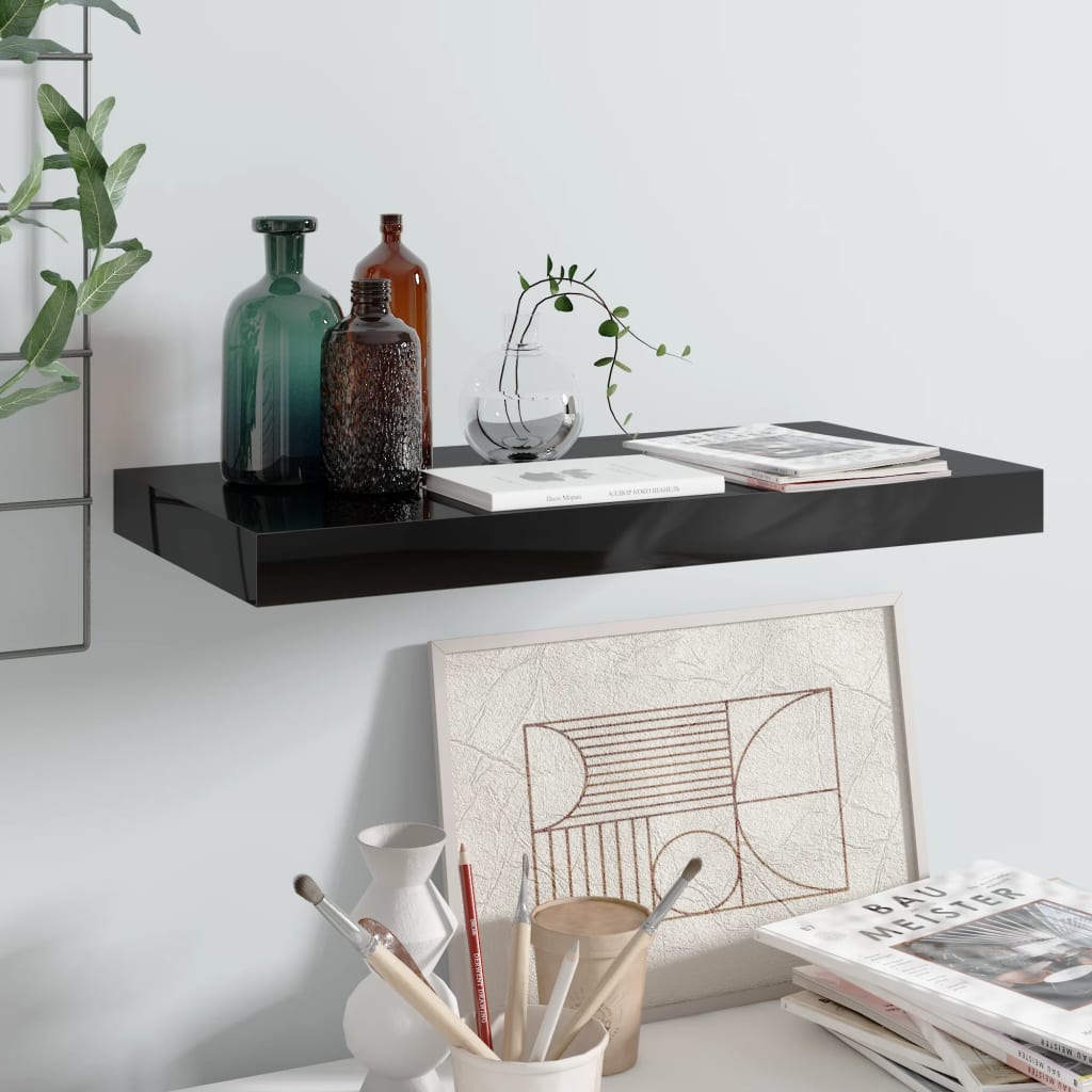 Étagère flottante noire brillante 50x23x3,8 cm MDF