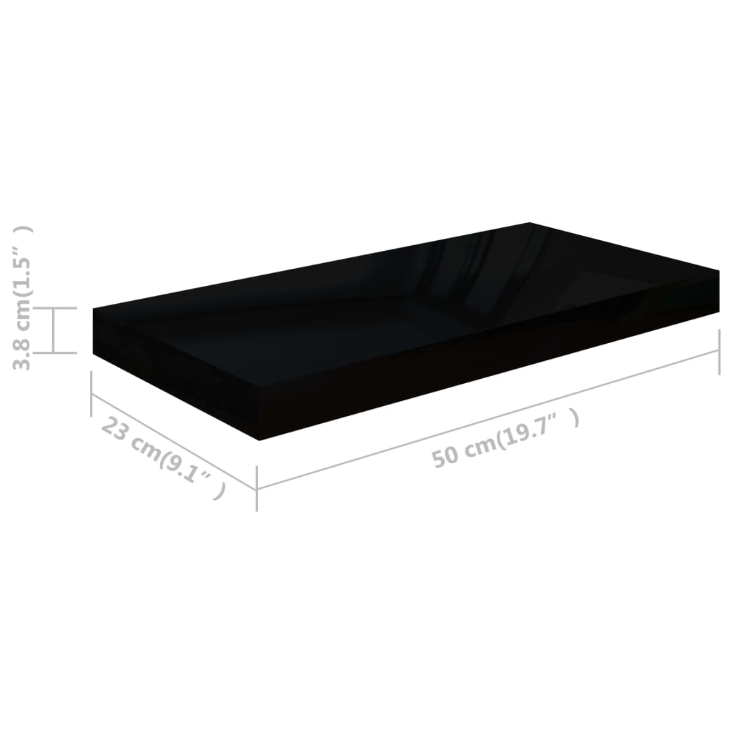 Étagère flottante noire brillante 50x23x3,8 cm MDF