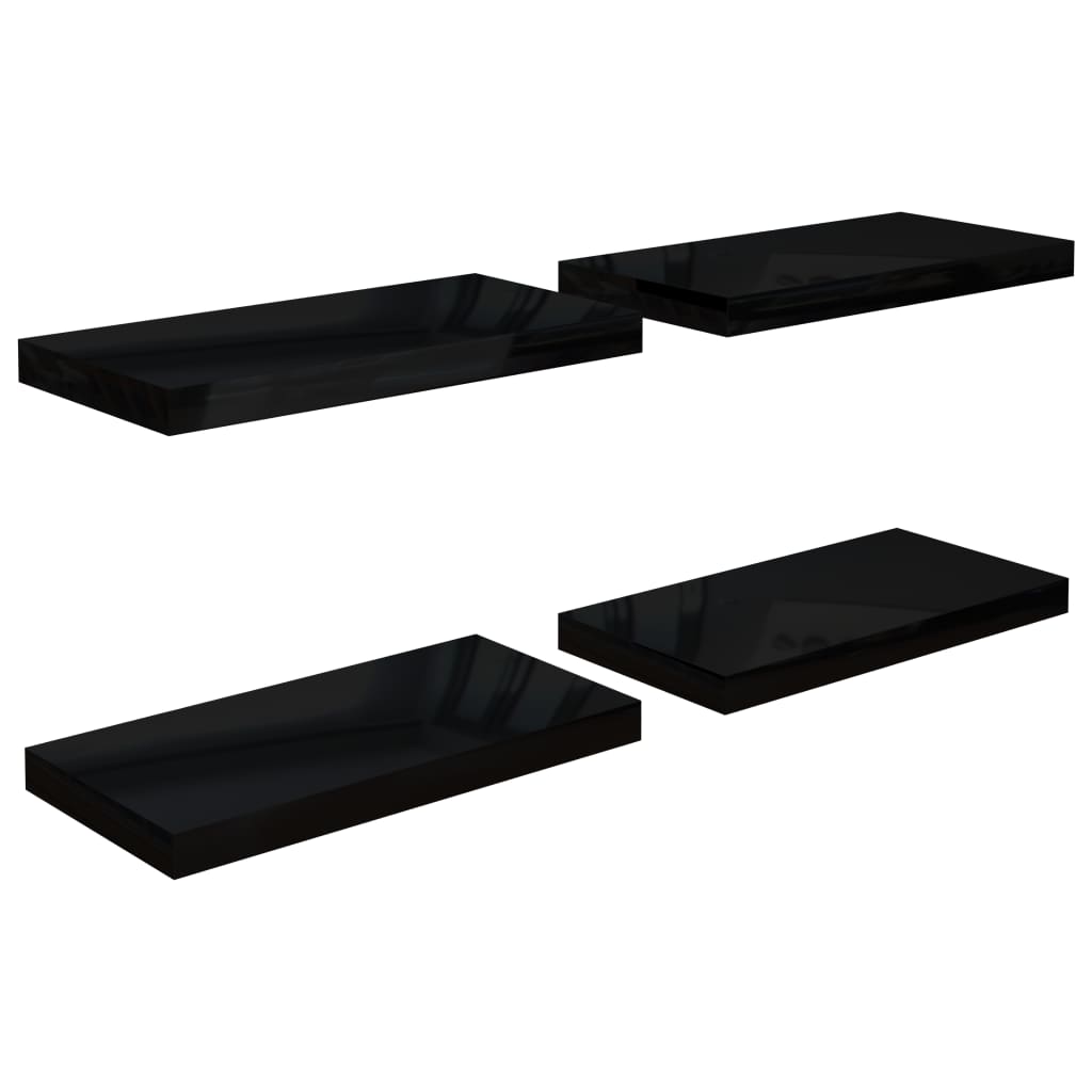 Étagères flottantes, lot de 4, noir brillant, 50 x 23 x 3,8 cm, MDF