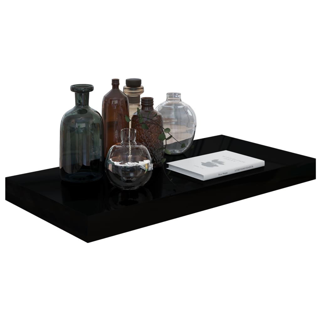 Étagères flottantes, lot de 4, noir brillant, 50 x 23 x 3,8 cm, MDF