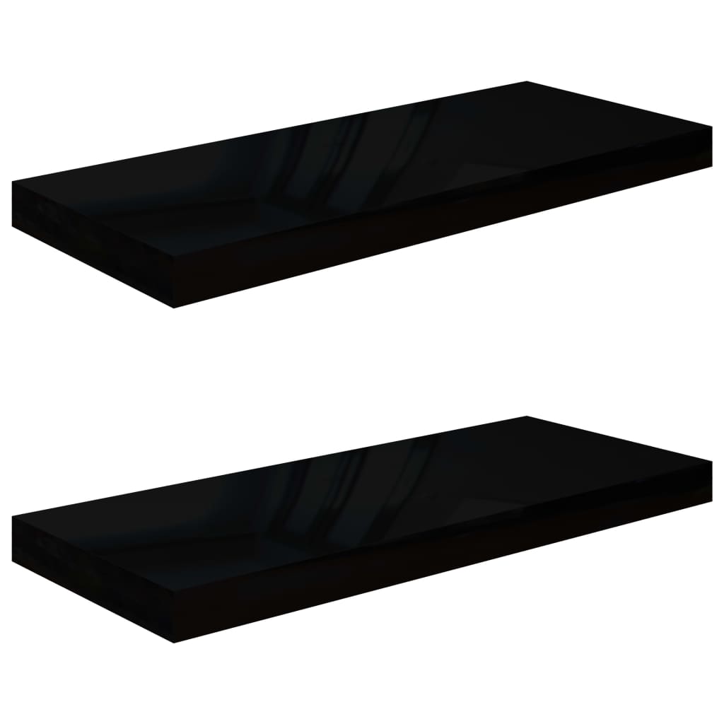Étagères flottantes, lot de 2, noir brillant, 60 x 23,5 x 3,8 cm, MDF