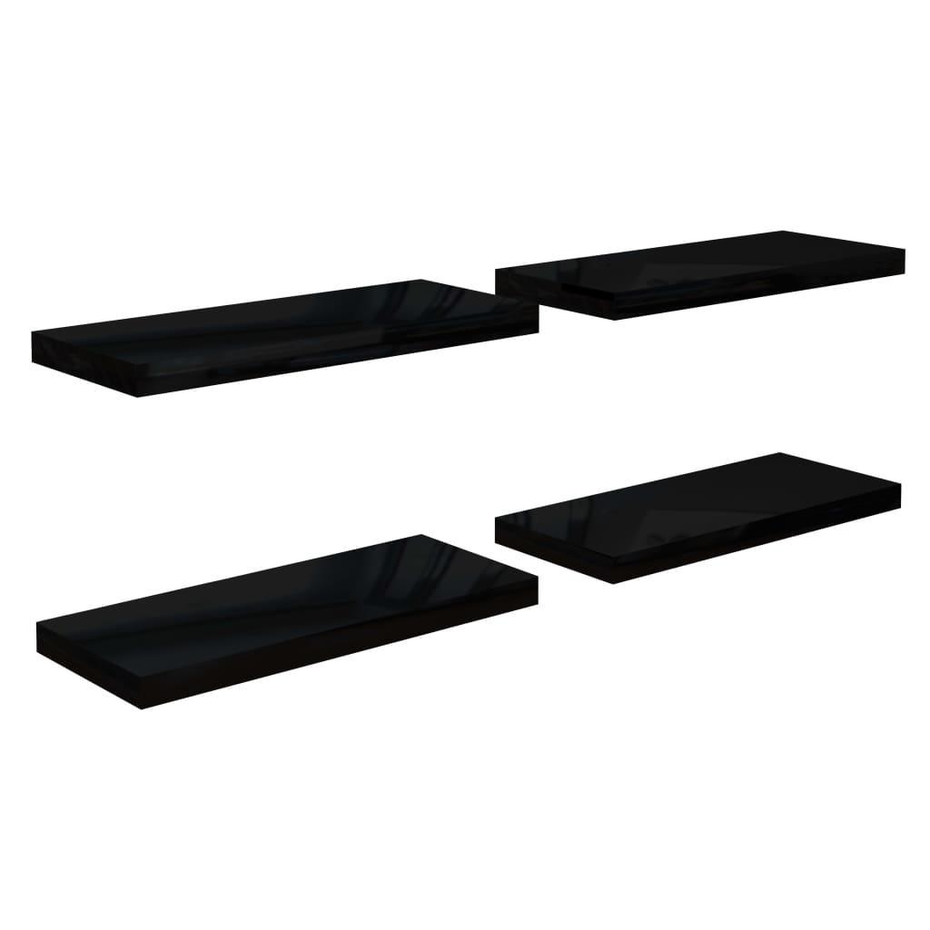 Étagères flottantes, lot de 4, noir brillant, 60 x 23,5 x 3,8 cm, MDF
