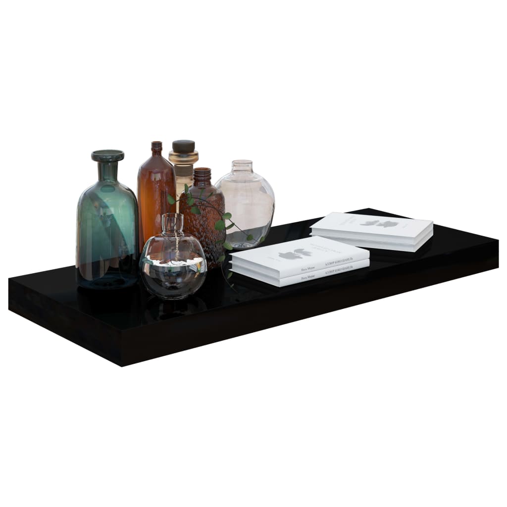 Étagères flottantes, lot de 4, noir brillant, 60 x 23,5 x 3,8 cm, MDF