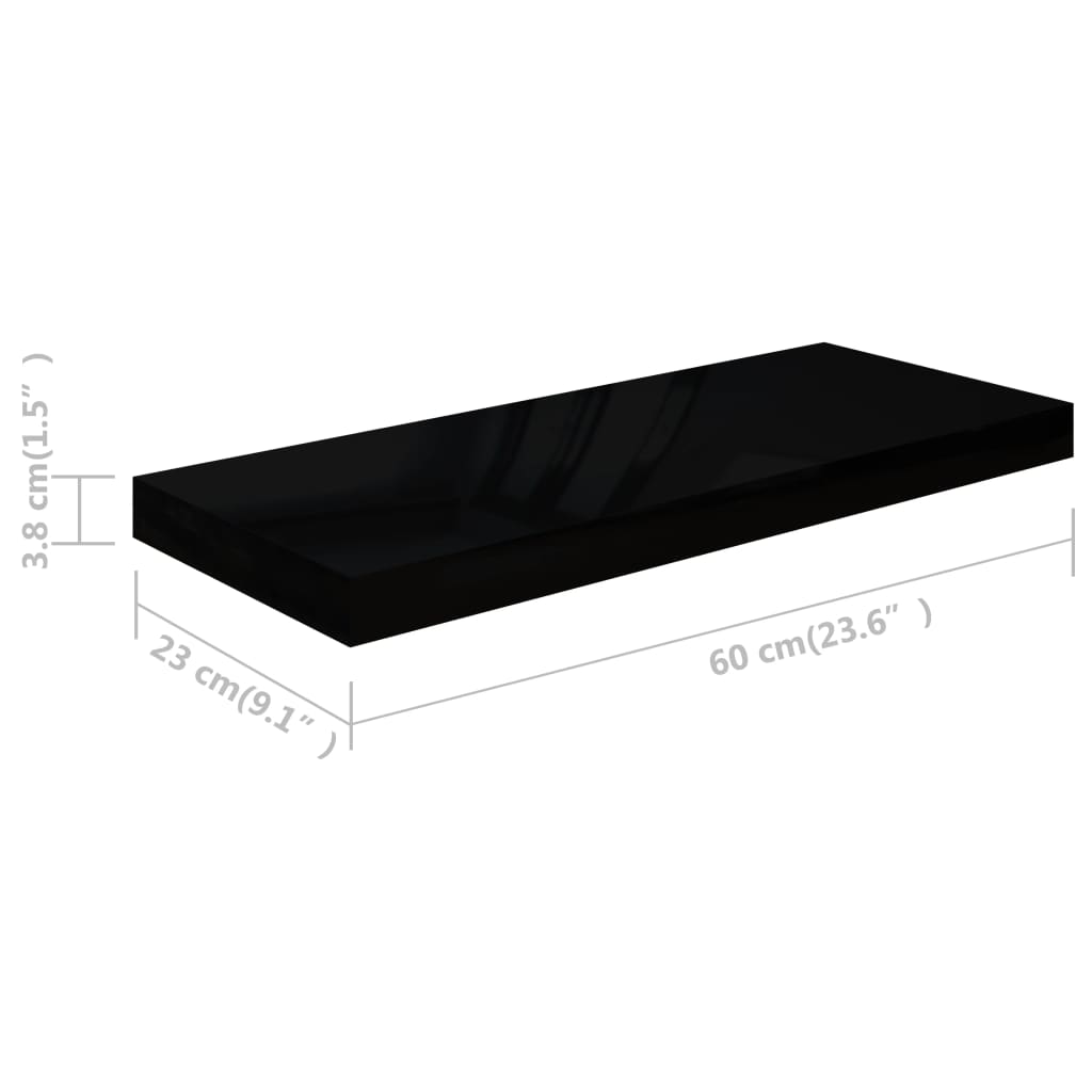 Étagères flottantes, lot de 4, noir brillant, 60 x 23,5 x 3,8 cm, MDF