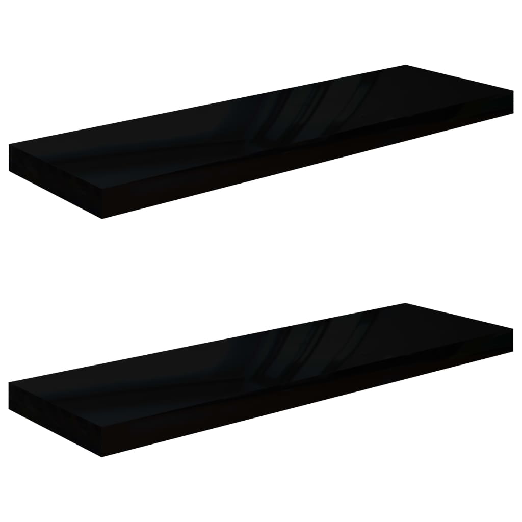 Étagères flottantes, lot de 2, noir brillant, 80 x 23,5 x 3,8 cm, MDF