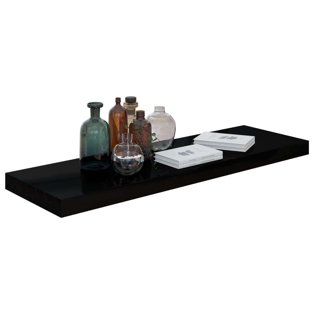 Étagères flottantes, lot de 2, noir brillant, 80 x 23,5 x 3,8 cm, MDF