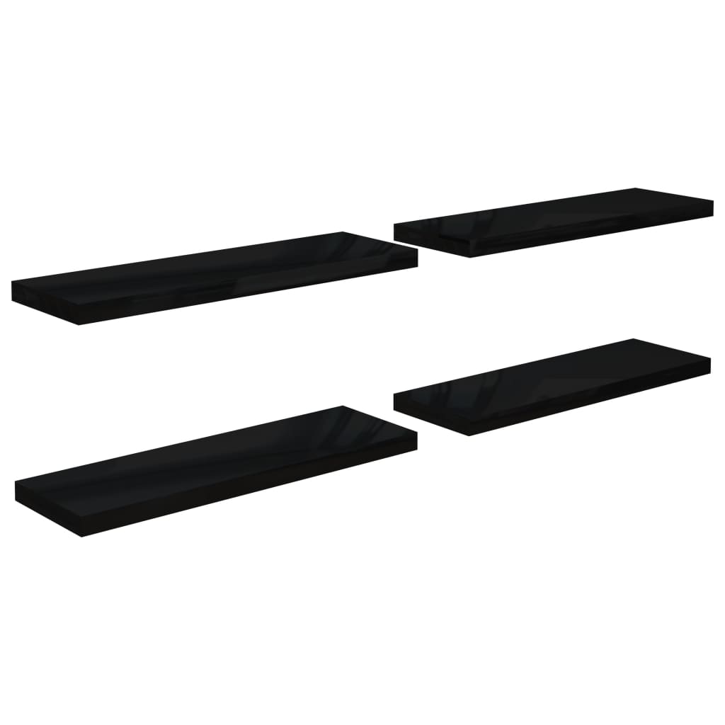 Étagères flottantes, 4 pièces, noir brillant, 80 x 23,5 x 3,8 cm, MDF