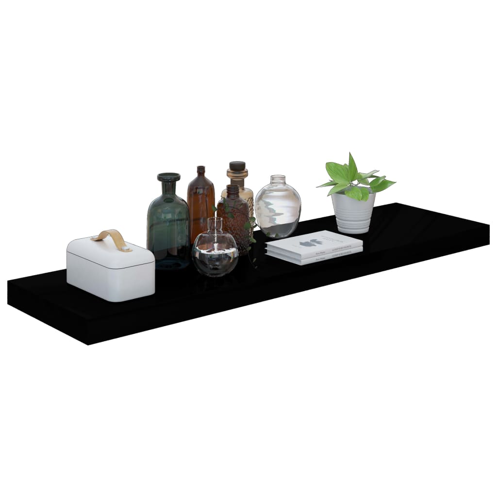 Étagères flottantes, lot de 2, noir brillant, 90 x 23,5 x 3,8 cm, MDF