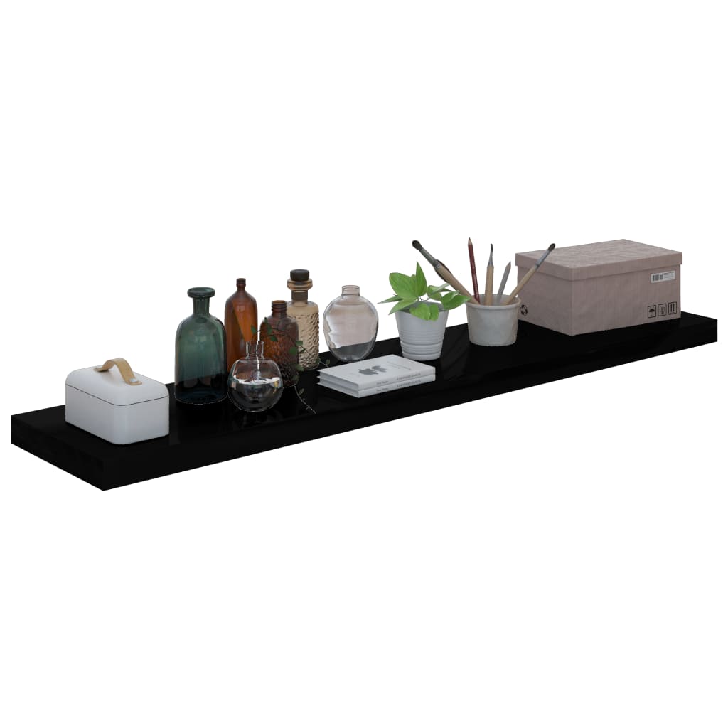 Étagères flottantes, lot de 2, noir brillant, 120 x 23,5 x 3,8 cm, MDF