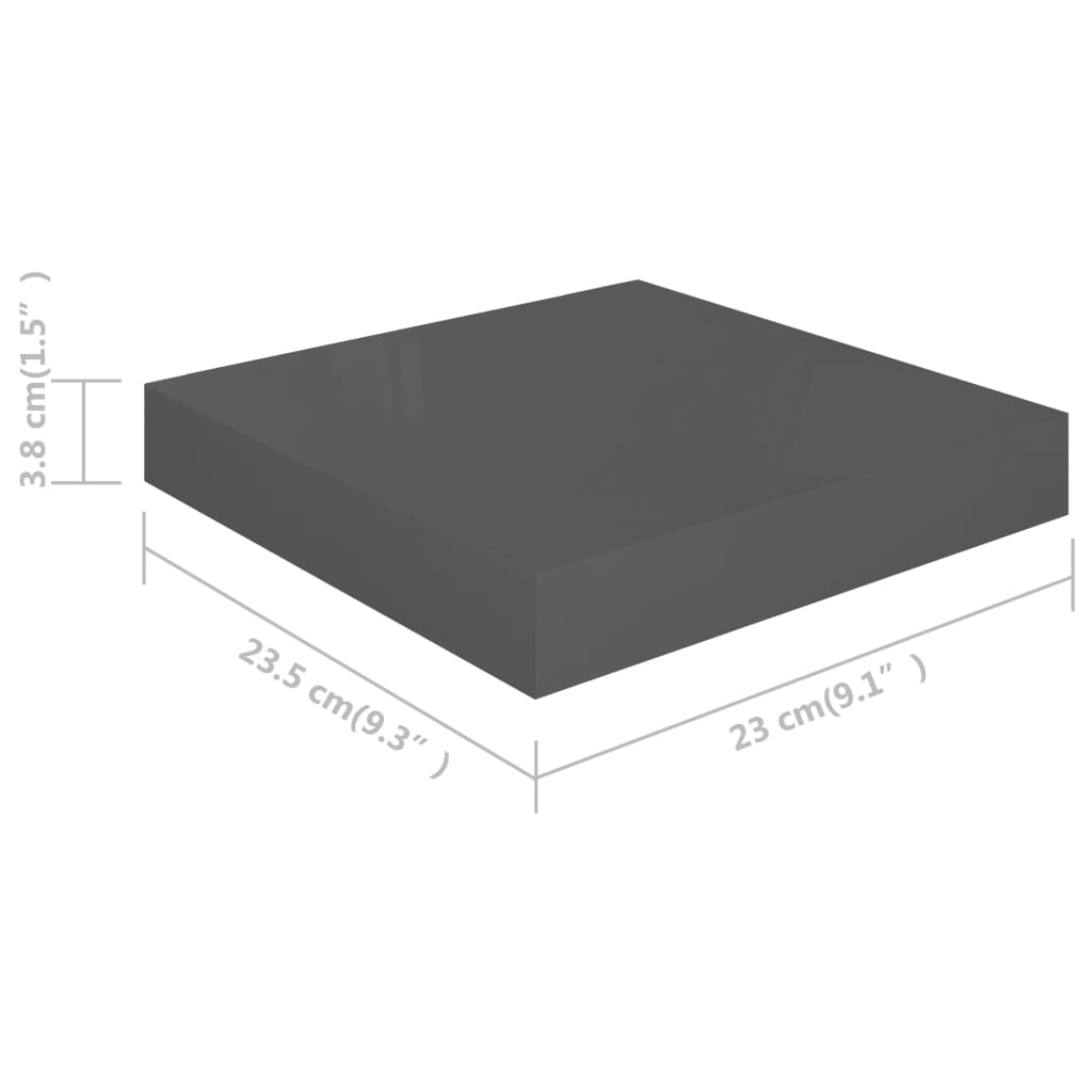 Floating shelves 4 pcs. High-gloss grey 23x23.5x3.8 cm MDF