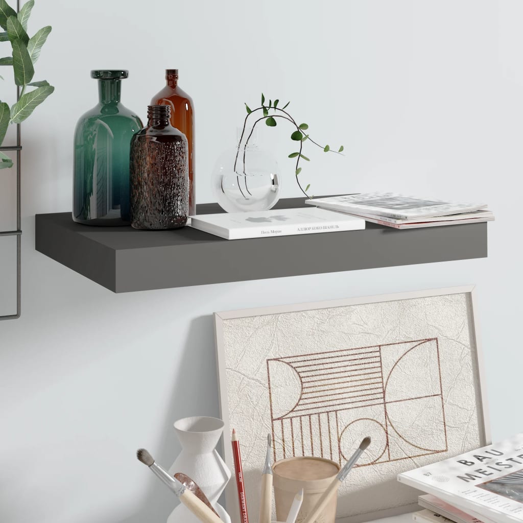 Floating wall shelf high-gloss grey 40x23x3.8 cm MDF