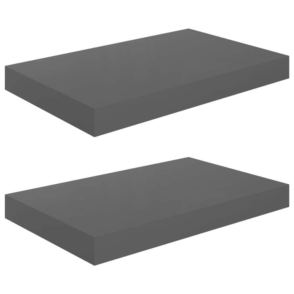 Étagères flottantes, lot de 2, gris brillant, 40 x 23 x 3,8 cm, MDF
