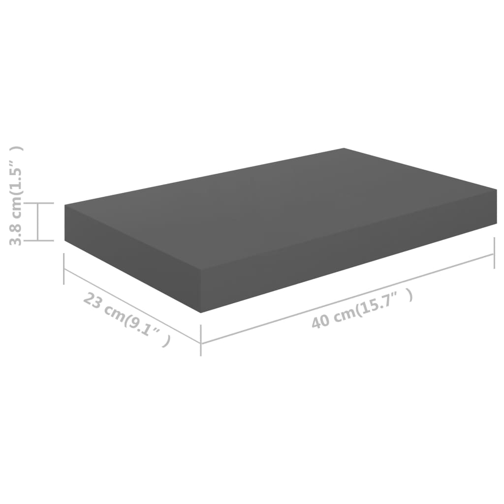 Étagères flottantes, lot de 2, gris brillant, 40 x 23 x 3,8 cm, MDF