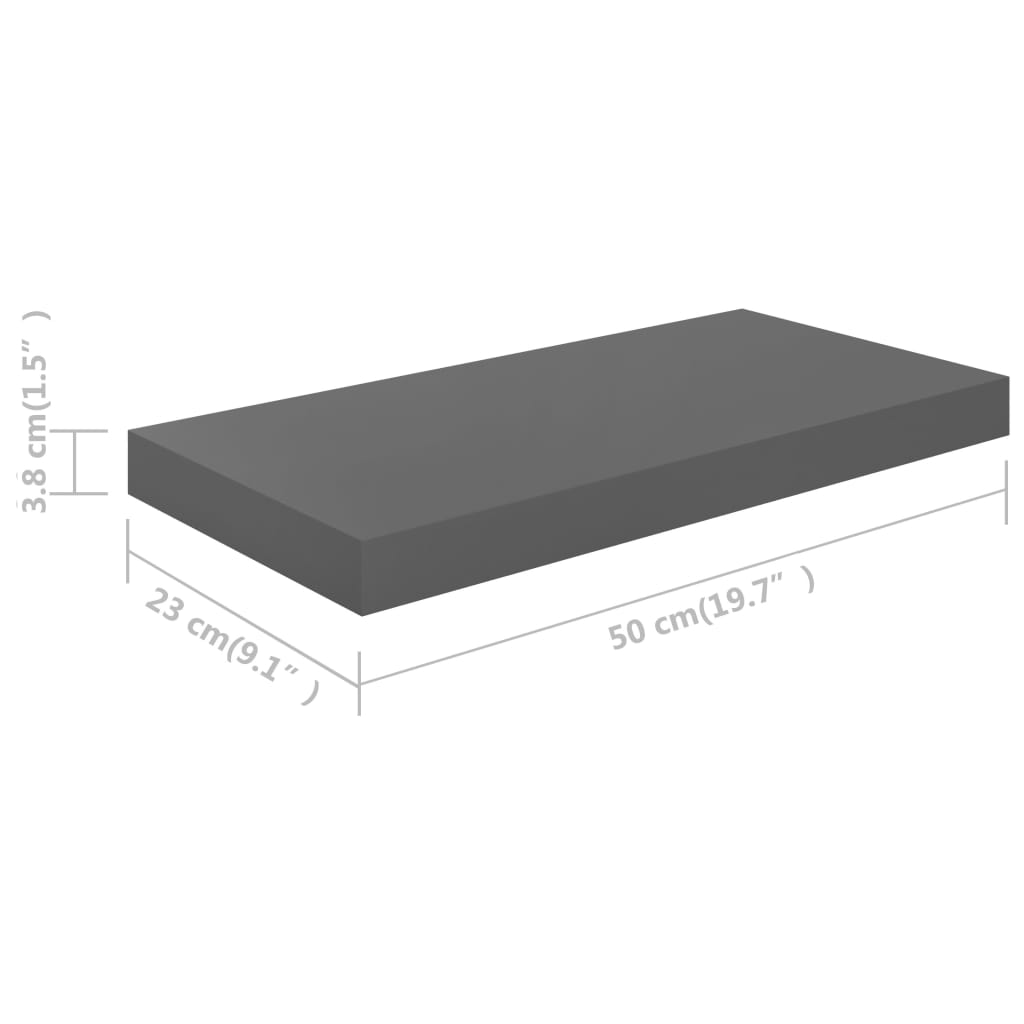 Étagère flottante gris brillant 50x23x3,8 cm MDF