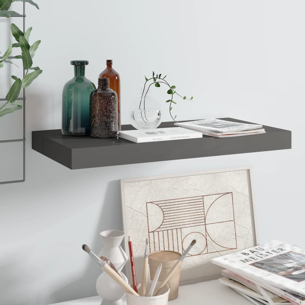 Étagère flottante gris brillant 50x23x3,8 cm MDF