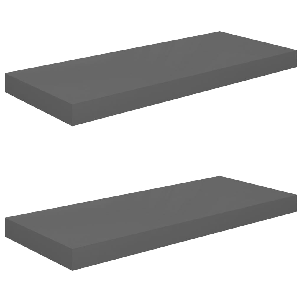 Étagères flottantes, lot de 2, gris brillant, 60 x 23,5 x 3,8 cm, MDF