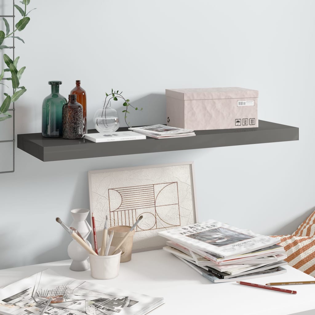 Étagère flottante gris brillant 80x23,5x3,8 cm MDF