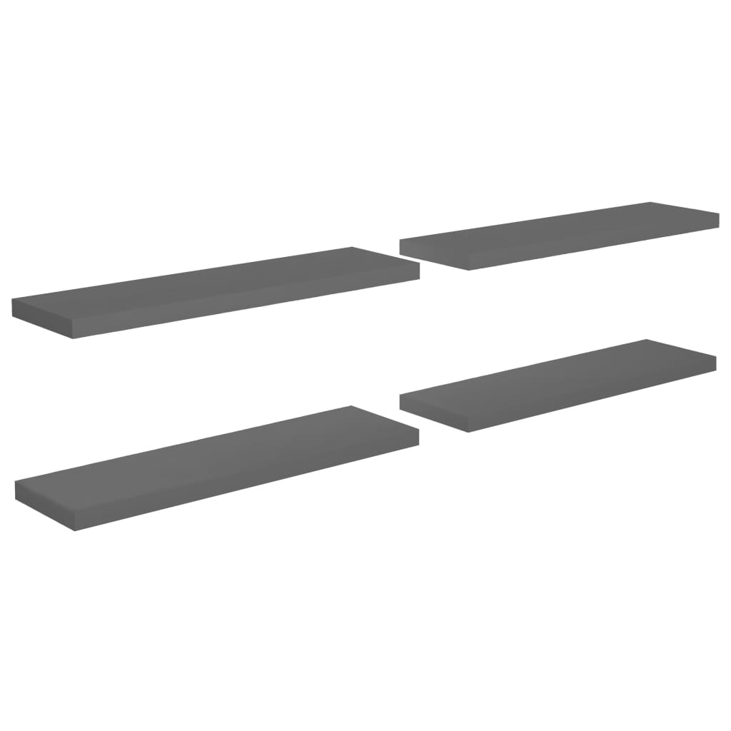 Floating shelves 4 pcs. High-gloss grey 90x23.5x3.8 cm MDF