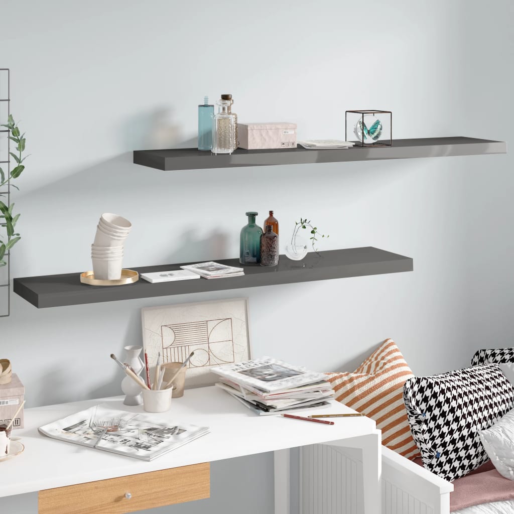 Étagères flottantes, lot de 2, gris brillant, 120 x 23,5 x 3,8 cm, MDF