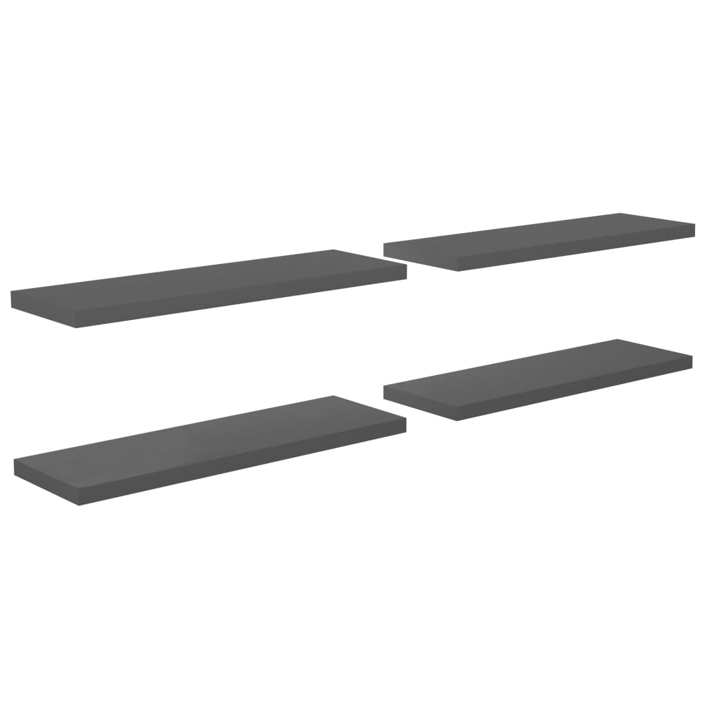 Floating shelves 4 pcs. High-gloss grey 120x23.5x3.8 cm MDF
