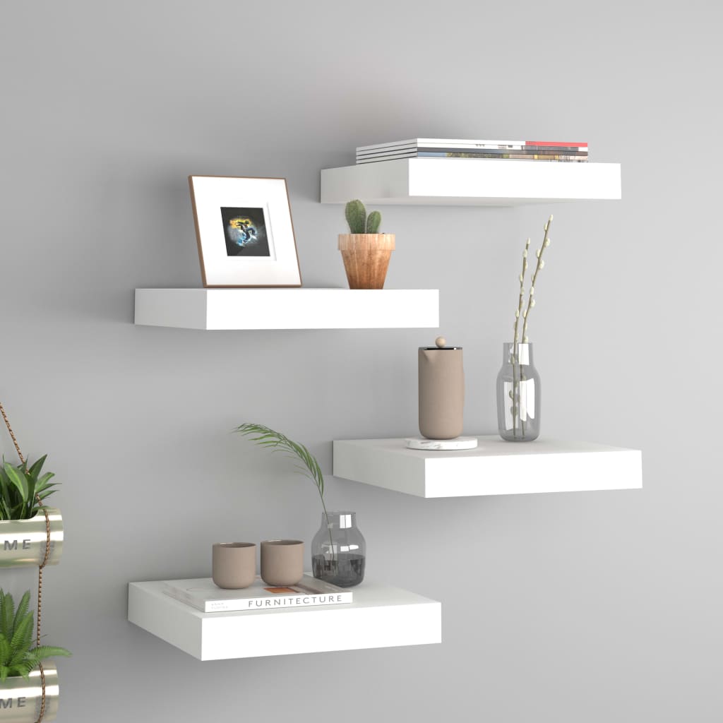 Étagères flottantes, lot de 4, blanc, 23 x 23,5 x 3,8 cm, MDF
