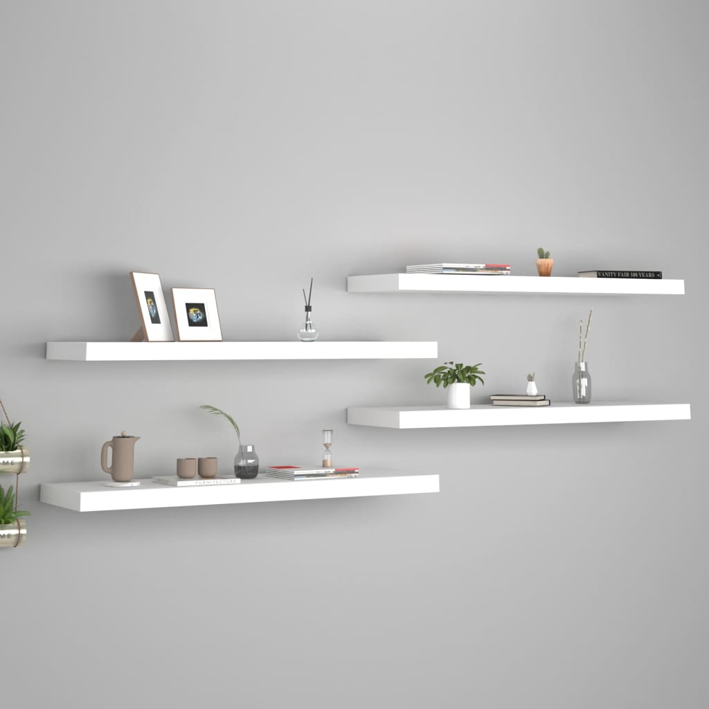 Étagères flottantes, lot de 4, blanc, 90 x 23,5 x 3,8 cm, MDF
