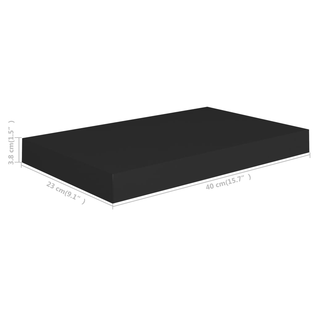 Étagères flottantes, lot de 4, noir, 40 x 23 x 3,8 cm, MDF