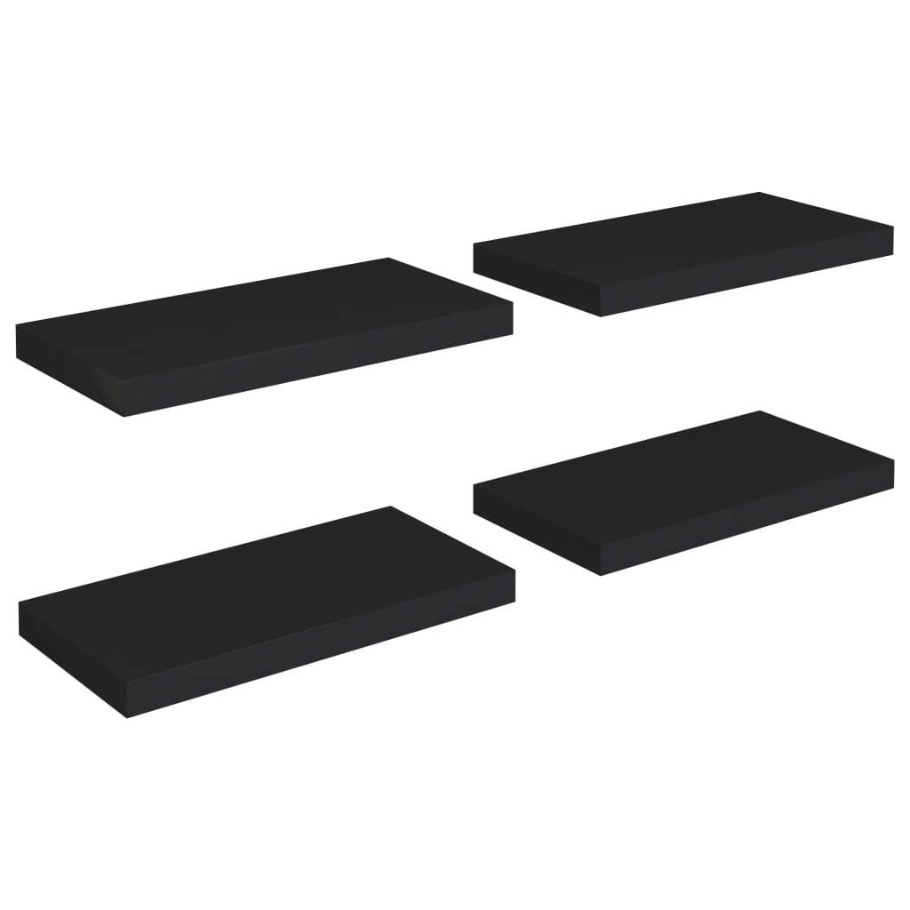 Étagères flottantes, lot de 4, noires, 50 x 23 x 3,8 cm, MDF