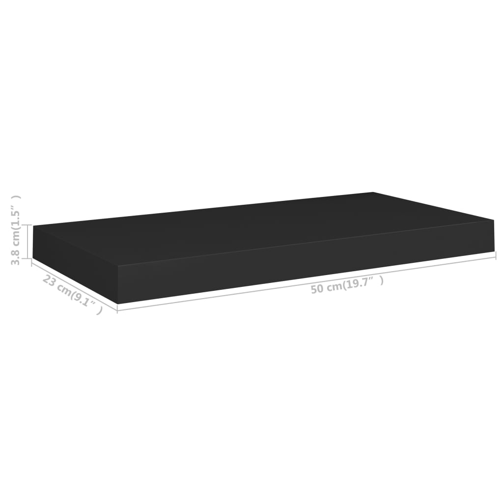 Étagères flottantes, lot de 4, noires, 50 x 23 x 3,8 cm, MDF