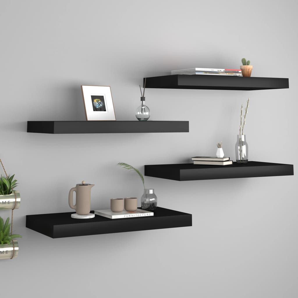 Étagères flottantes, lot de 4, noires, 50 x 23 x 3,8 cm, MDF