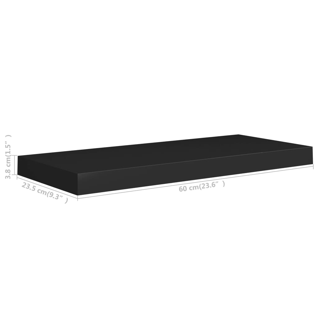 Étagères flottantes, lot de 2, noires, 60 x 23,5 x 3,8 cm, MDF