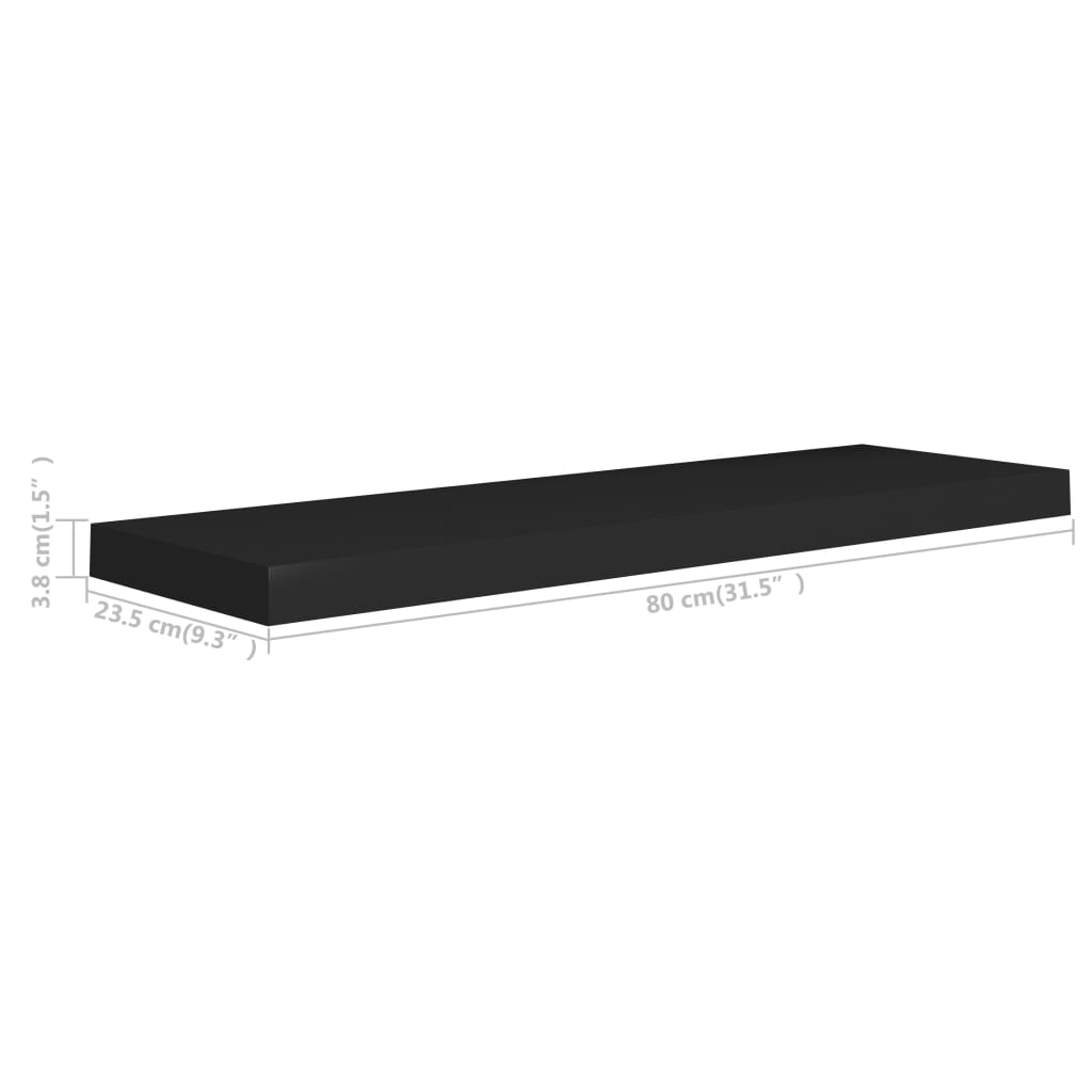 Étagères flottantes, lot de 2, noires, 80 x 23,5 x 3,8 cm, MDF