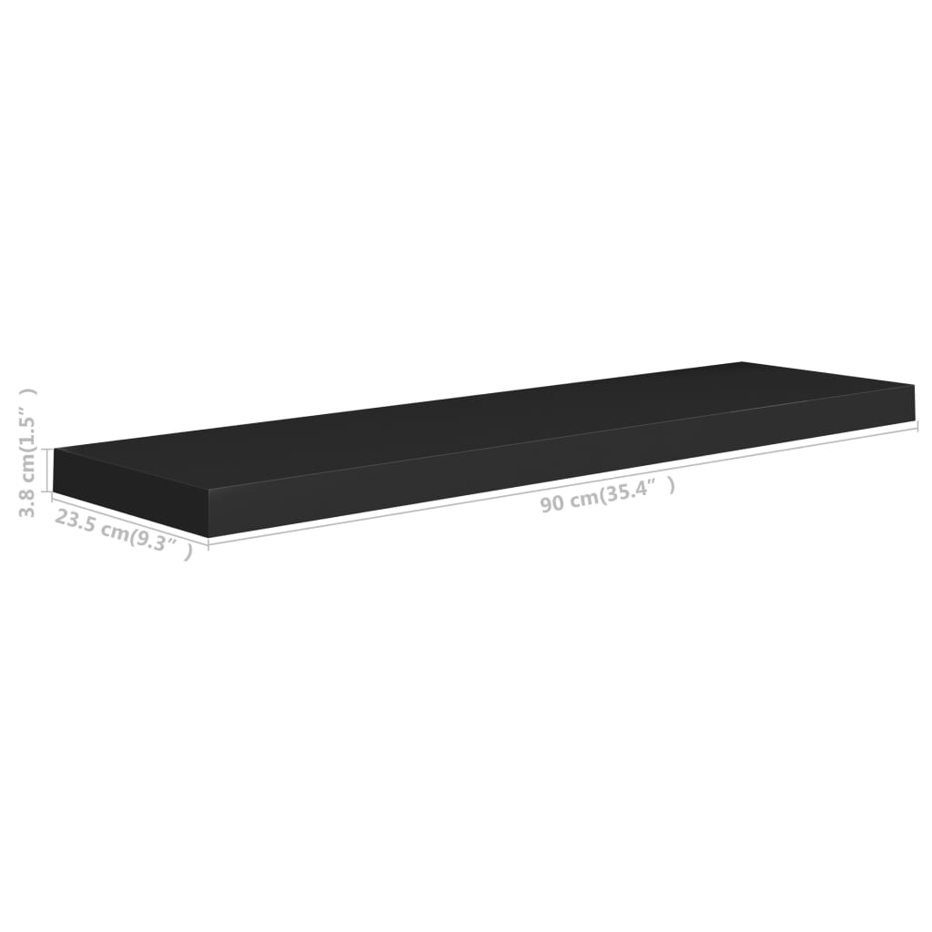 Étagères flottantes, lot de 4, noir, 90 x 23,5 x 3,8 cm, MDF