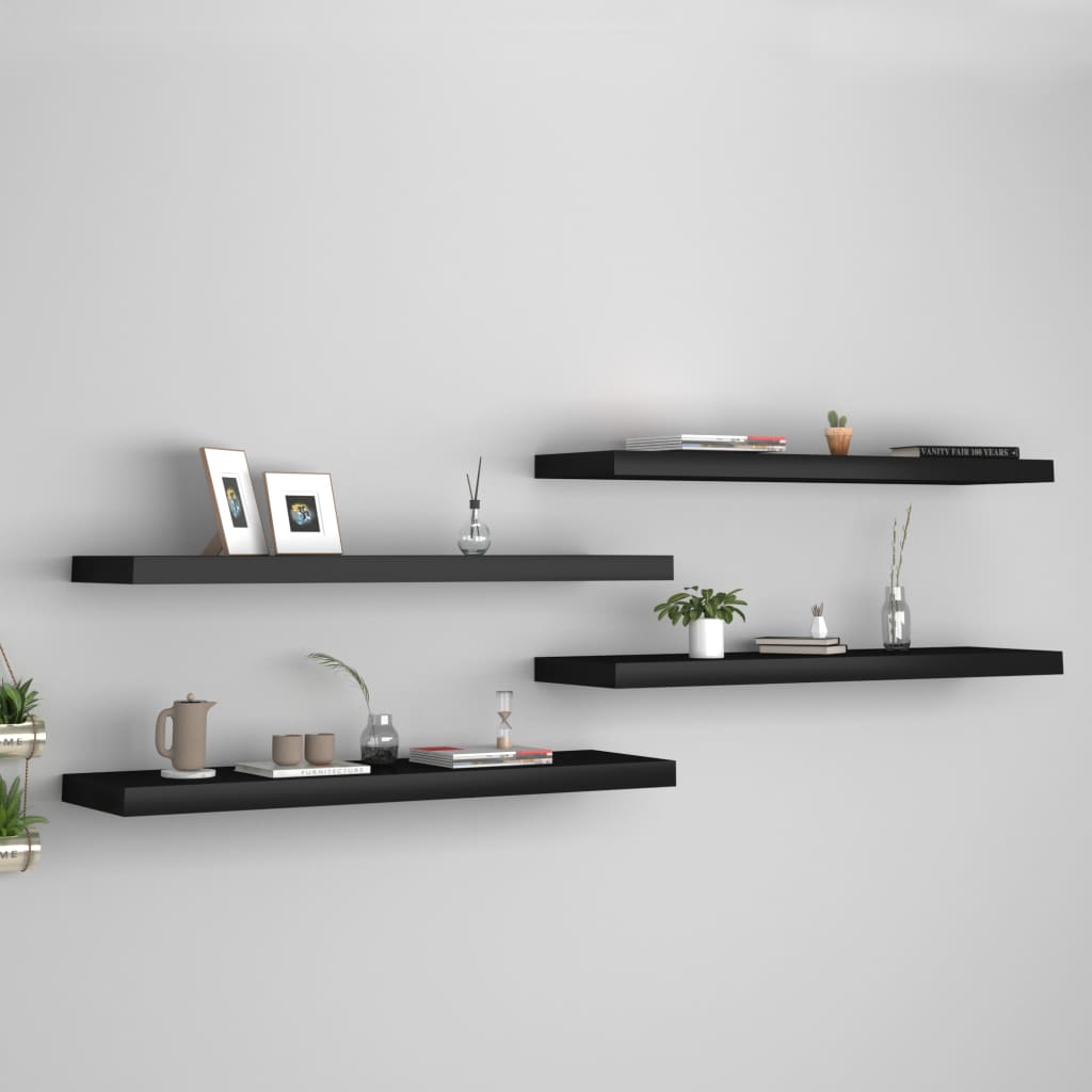 Étagères flottantes, lot de 4, noir, 90 x 23,5 x 3,8 cm, MDF