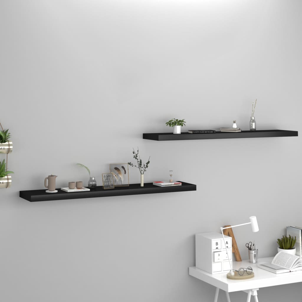 Étagères flottantes, lot de 2, noires, 120 x 23,5 x 3,8 cm, MDF