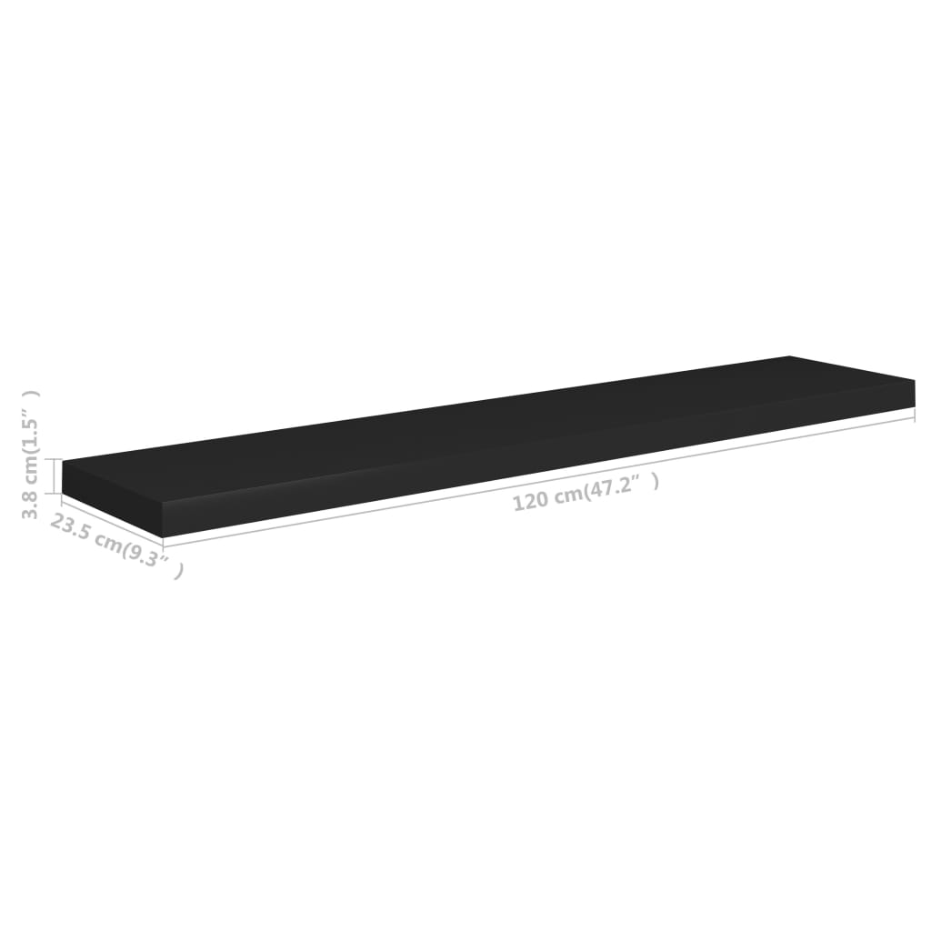 Étagères flottantes, lot de 4, noir, 120 x 23,5 x 3,8 cm, MDF
