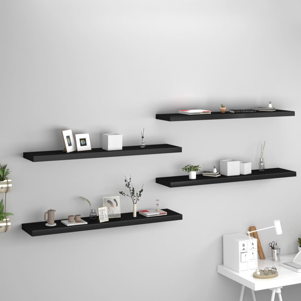 Étagères flottantes, lot de 4, noir, 120 x 23,5 x 3,8 cm, MDF