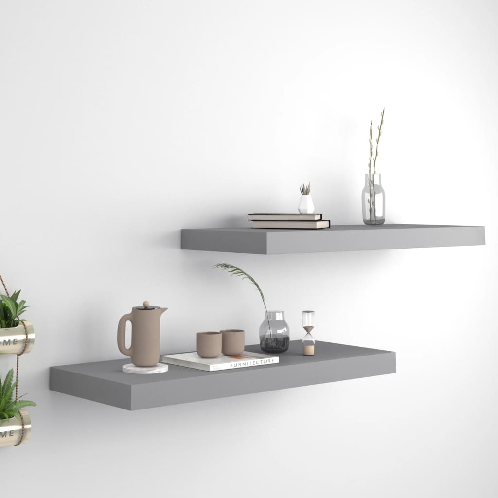 Étagères murales flottantes, lot de 2, gris, 60 x 23,5 x 3,8 cm, MDF
