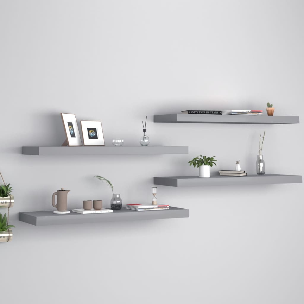 Floating shelves 4 pcs. Grey 80x23.5x3.8 cm MDF