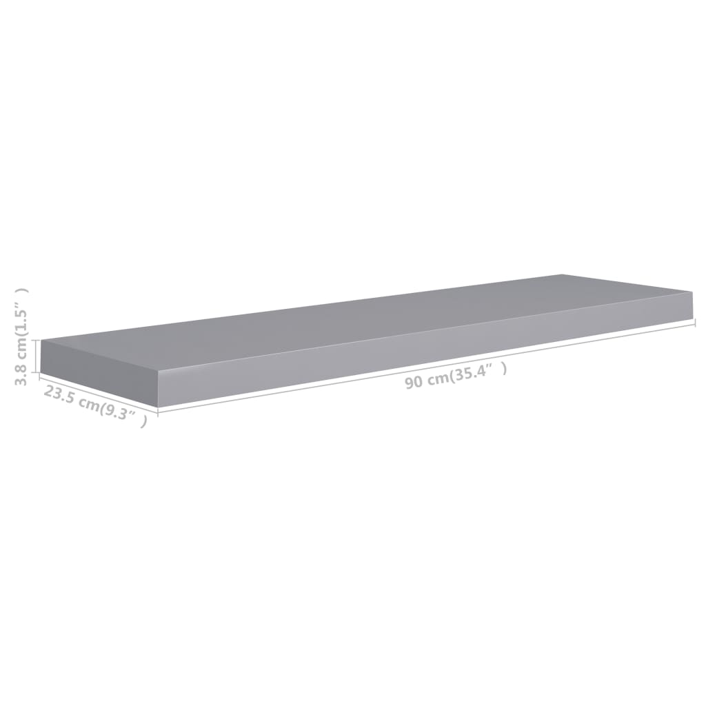 Étagères murales flottantes, lot de 2, gris, 90 x 23,5 x 3,8 cm, MDF