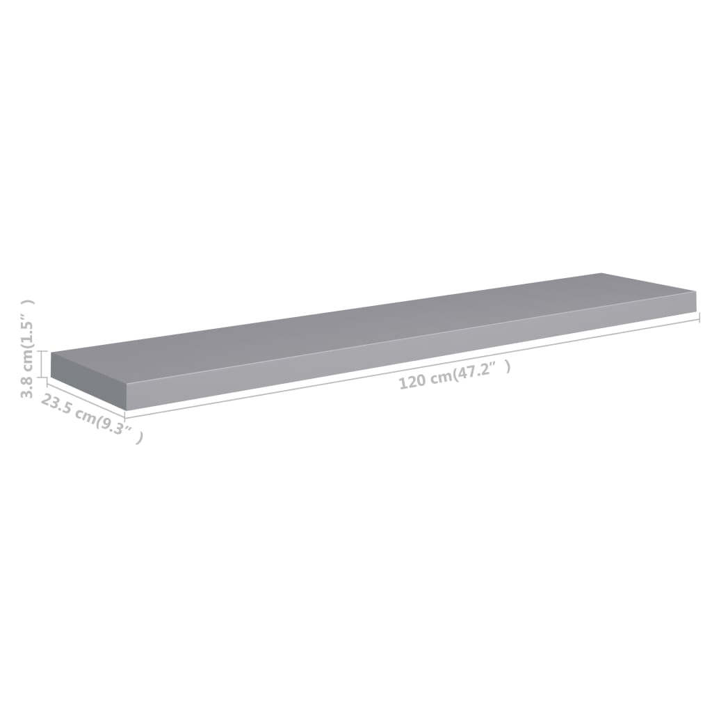 Étagères murales flottantes, lot de 2, gris, 120 x 23,5 x 3,8 cm, MDF