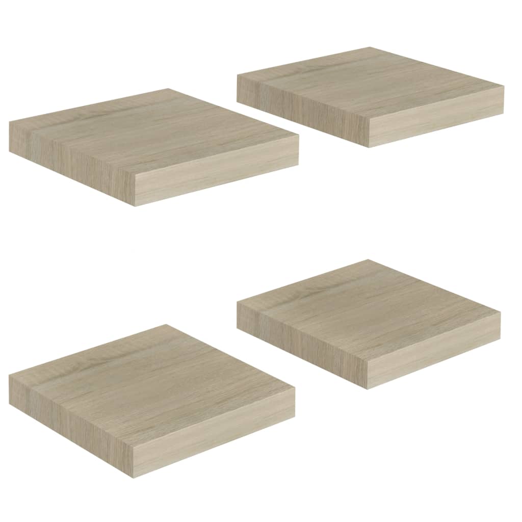 Étagères murales flottantes, 4 pièces, MDF couleur chêne, 23 x 23,5 x 3,8 cm