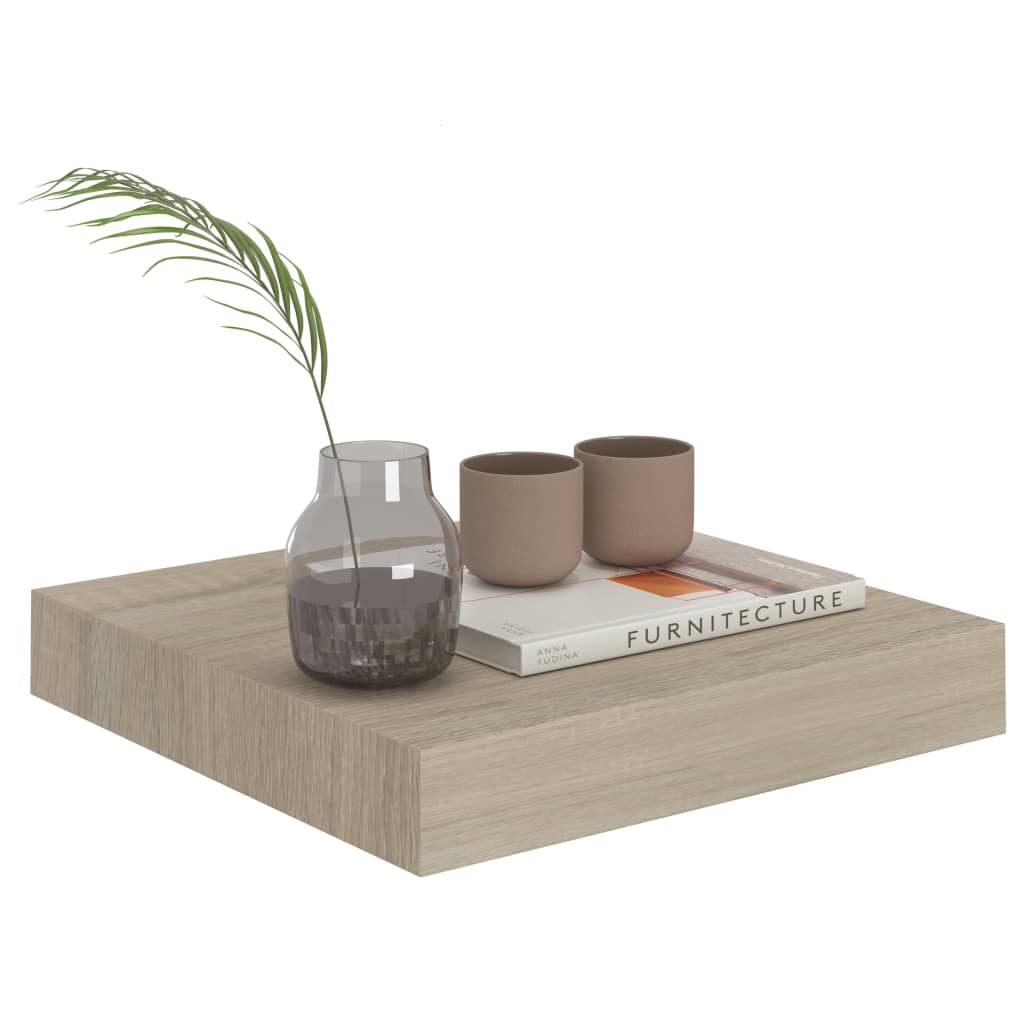 Étagères murales flottantes, 4 pièces, MDF couleur chêne, 23 x 23,5 x 3,8 cm