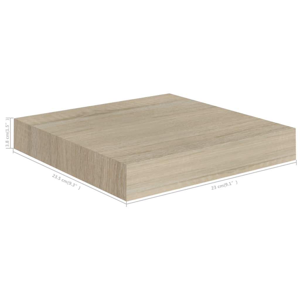Étagères murales flottantes, 4 pièces, MDF couleur chêne, 23 x 23,5 x 3,8 cm