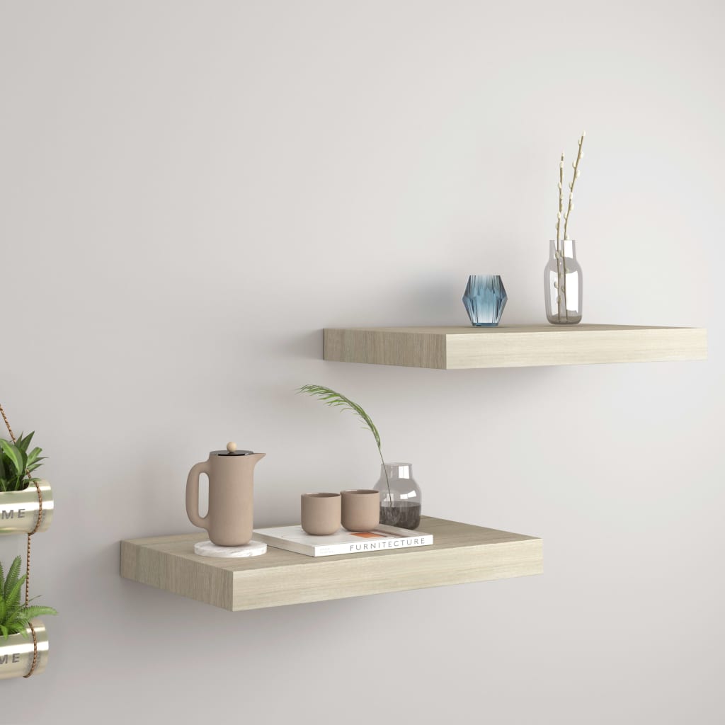 Étagères murales flottantes, lot de 2, MDF, couleur chêne, 40 x 23 x 3,8 cm