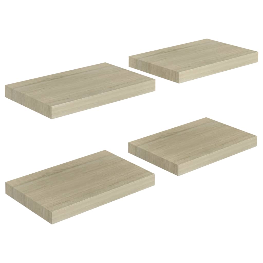 Étagères murales flottantes, 4 pièces, MDF, couleur chêne, 40 x 23 x 3,8 cm